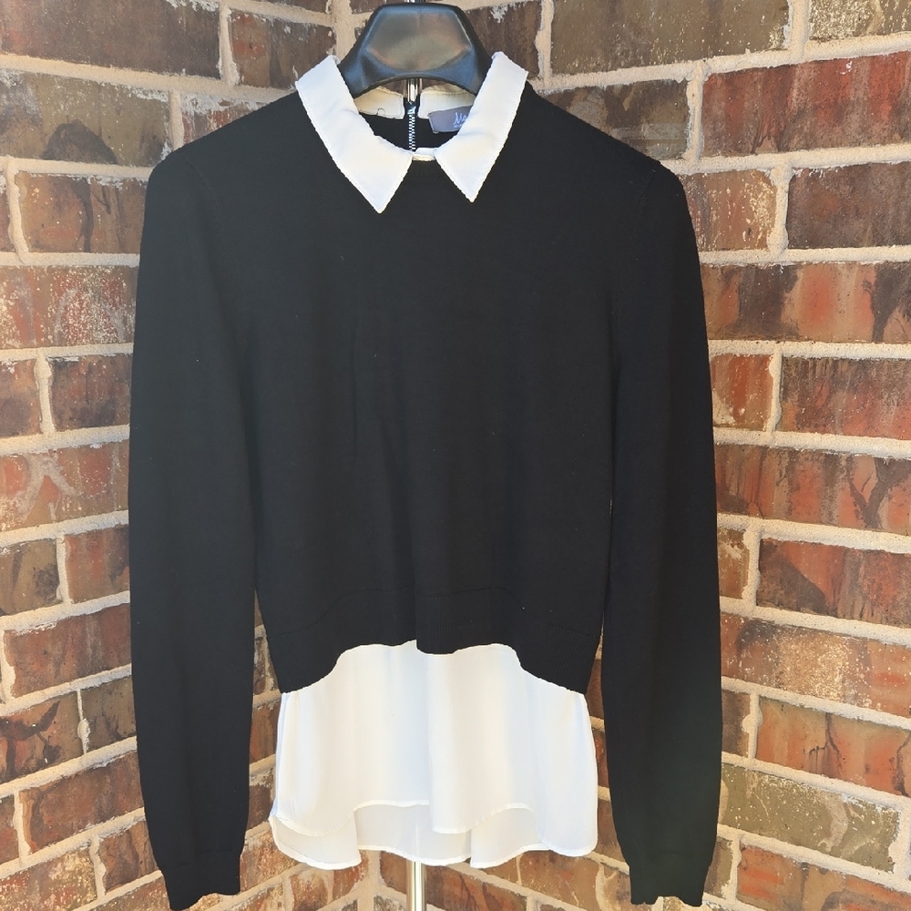 Marled Black and White Layered Blouse